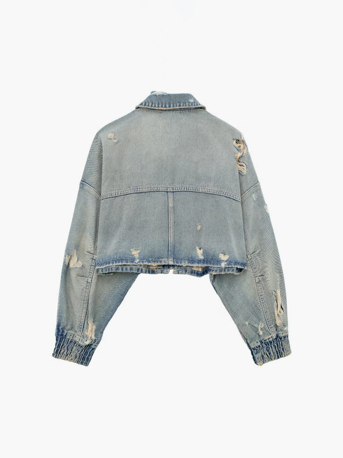 Raverya - Vintage Crop Denim Jacket met Rits