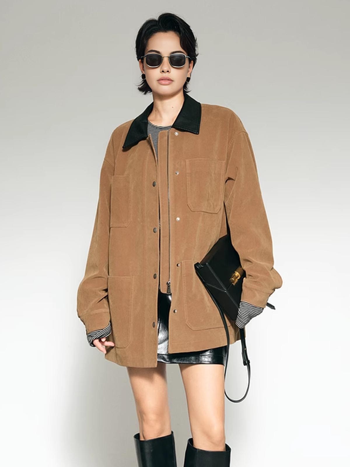Raverya - Suède Blazer Met Contrastkraag
