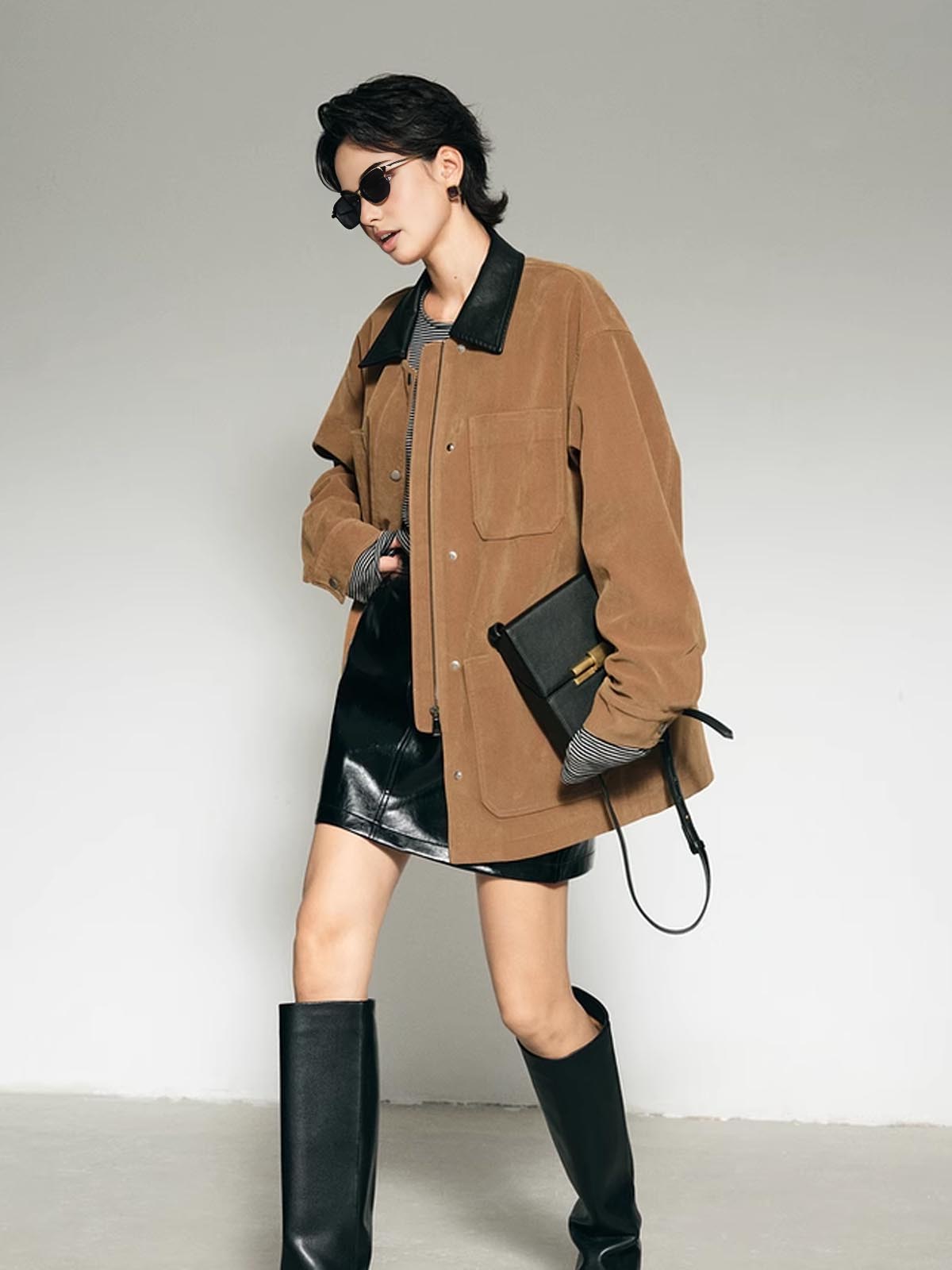 Raverya - Suède Blazer Met Contrastkraag