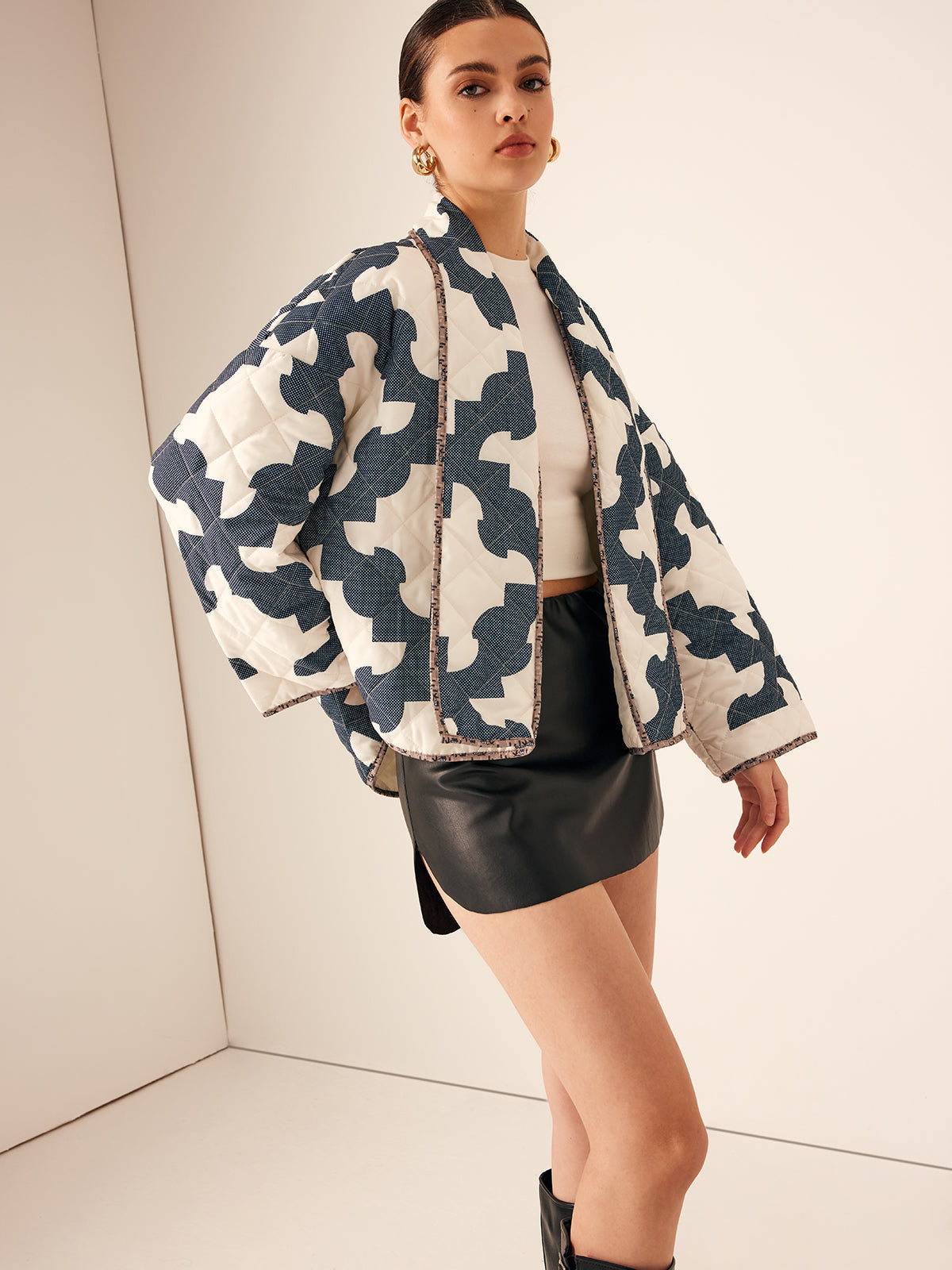 Raverya - Color Block Geprinte Warme Jas