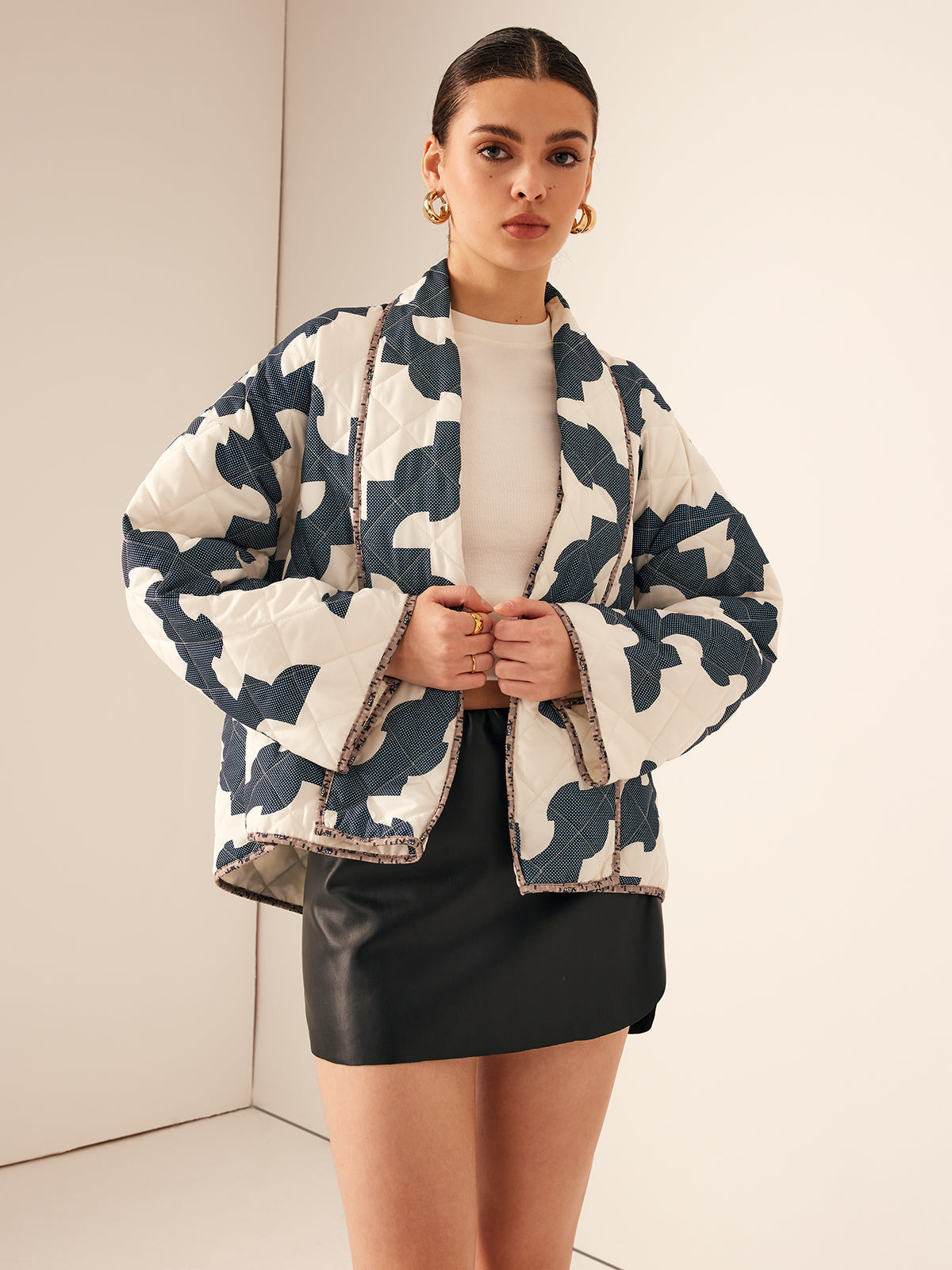 Raverya - Color Block Geprinte Warme Jas