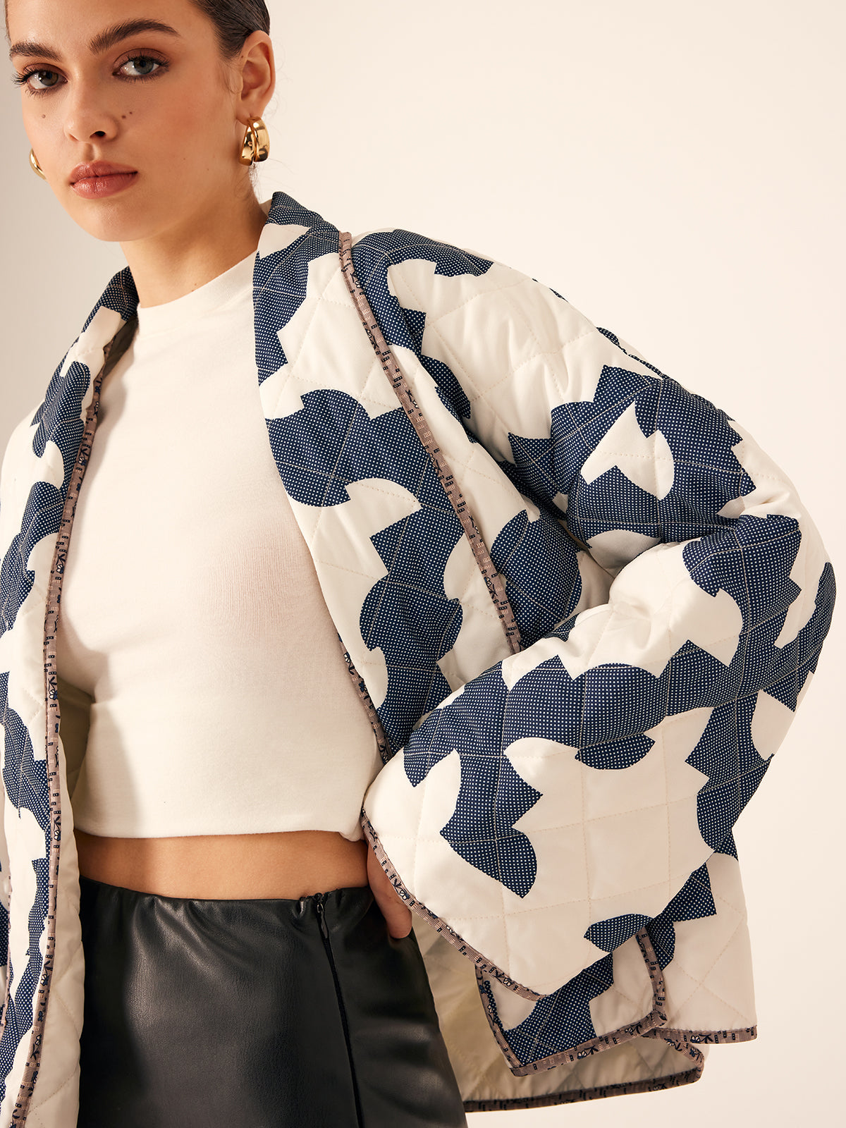 Raverya - Color Block Geprinte Warme Jas