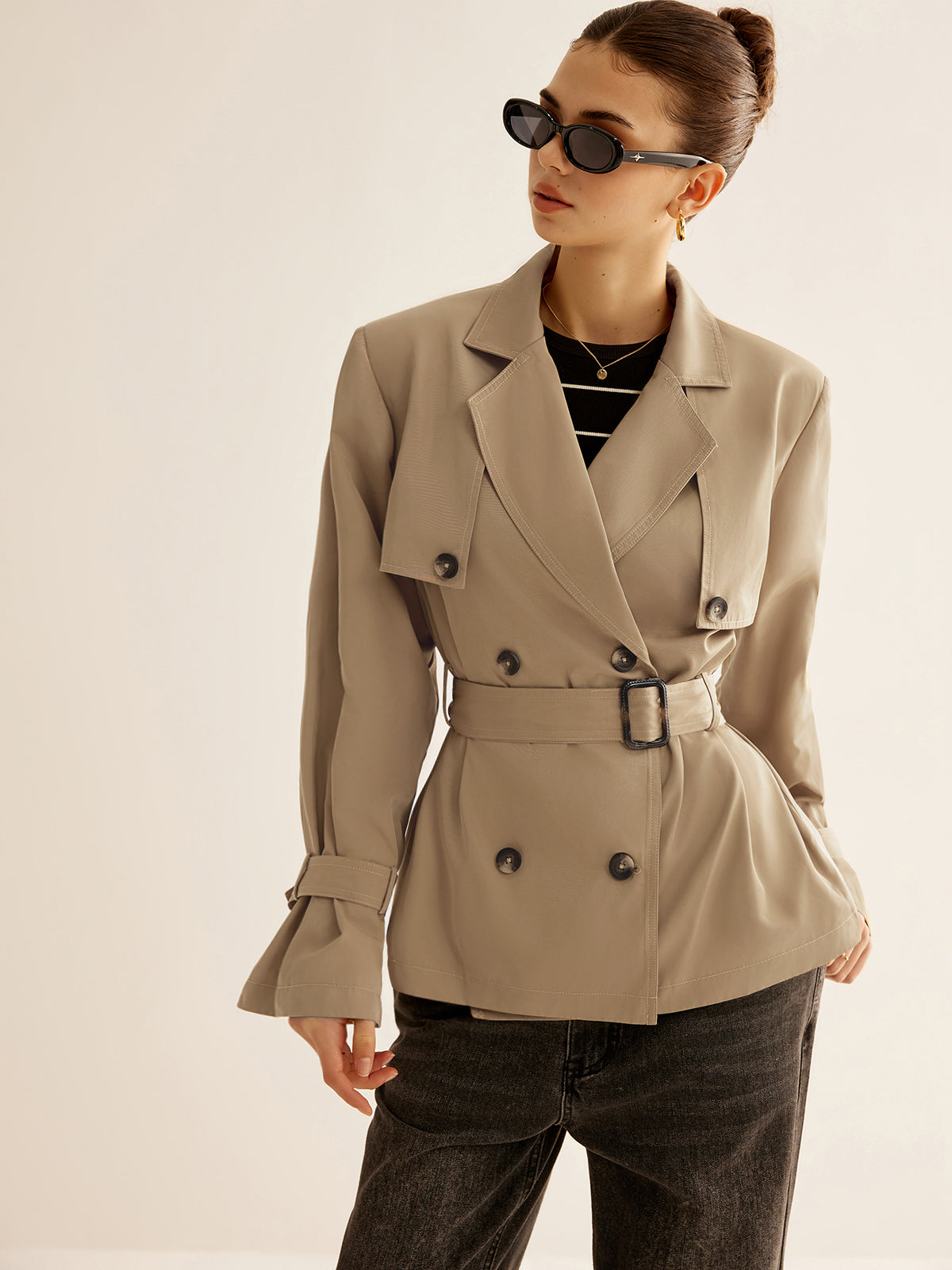 Raverya - Trenchcoat met Riem en Schoudervullingen