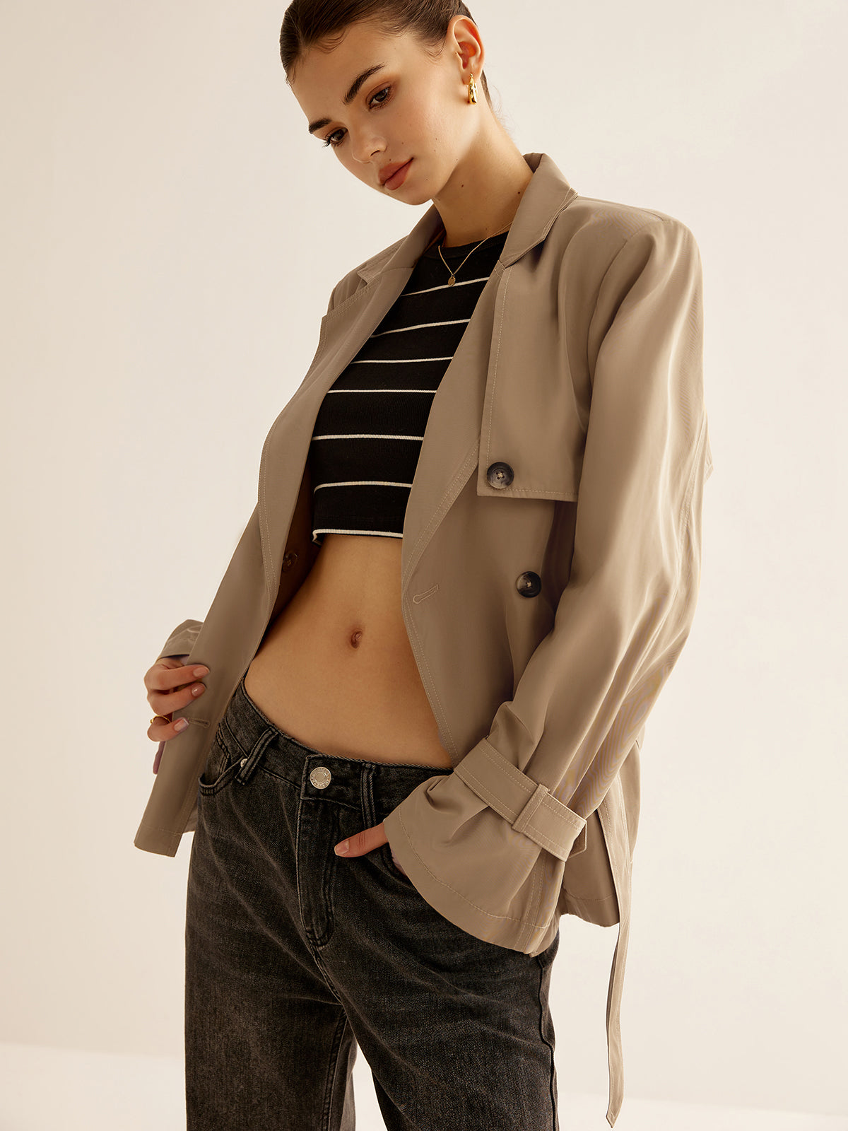 Raverya - Trenchcoat met Riem en Schoudervullingen