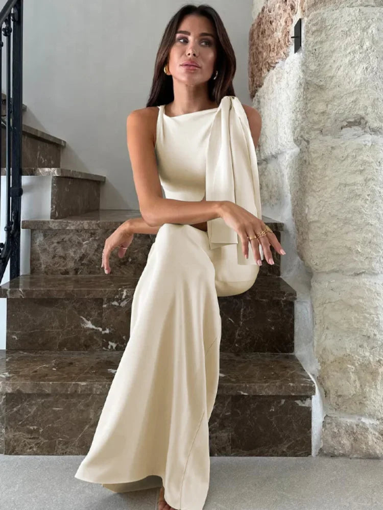 Raverya Getrokken Assymetric Ribbon Maxi Dress