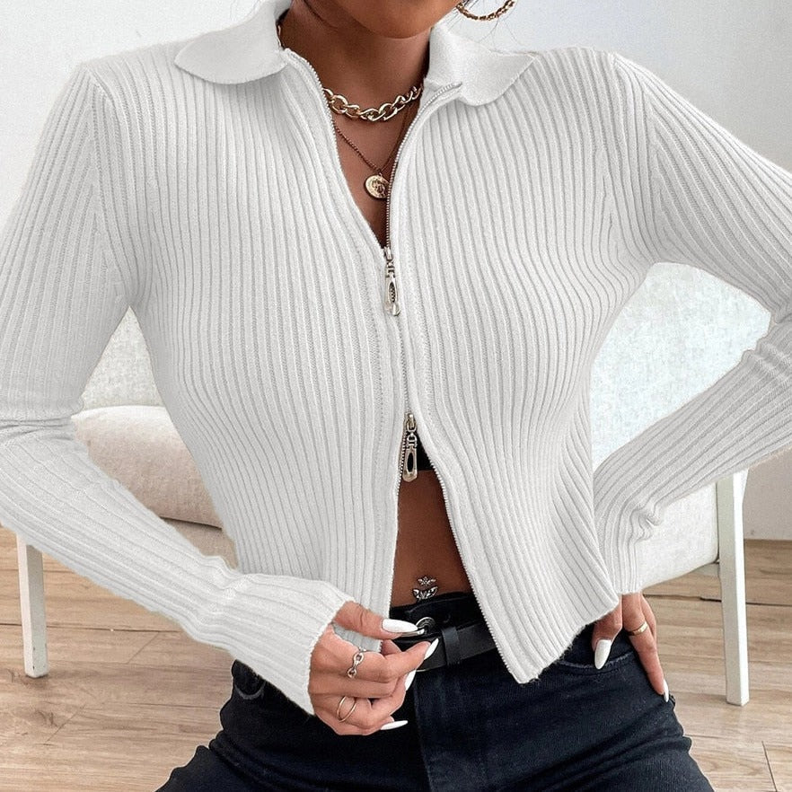 Gebreide Zip Cardigan voor Vrouwen – Warm en Stijlvol Deze Herfst