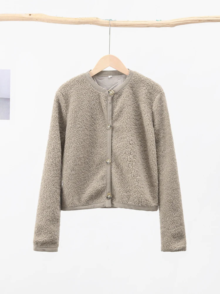 Lamswol Damesjas Met Lange Mouwen, Enkele Rij Knopen, Korte Jas 2024 Herfst Winter Mode, Strert Losse Damesoutwear