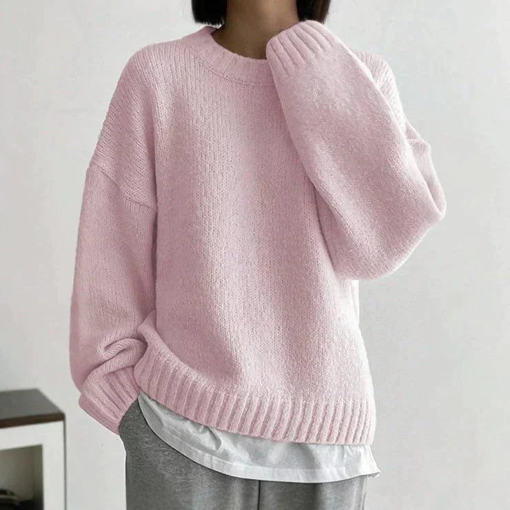 Roze Ronde Hals Herfst Trui voor Vrouwen – Stijlvol en Comfortabel